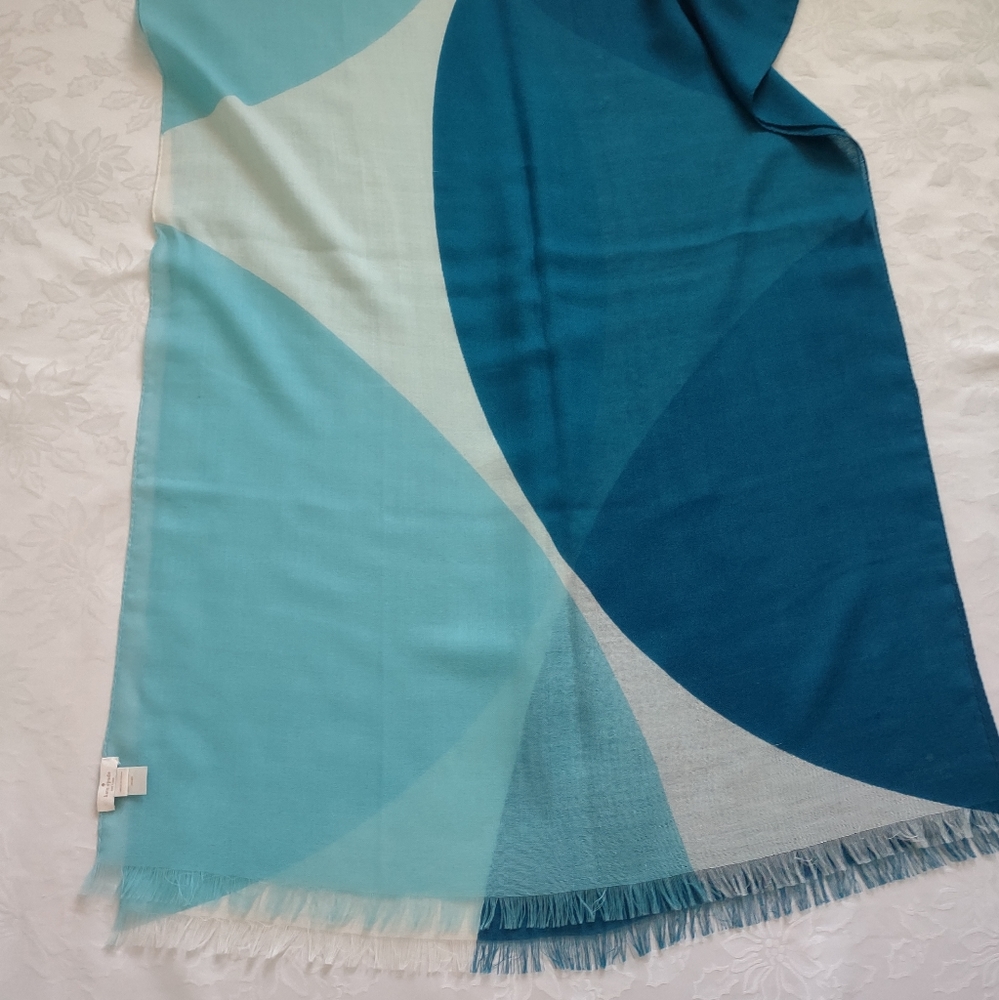 Kate Spade Anthropologie wool wrap scarf arabesque turquoise blue